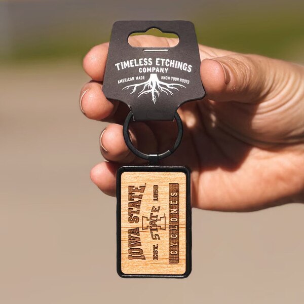 I-State Wood Rectangle Keychain front